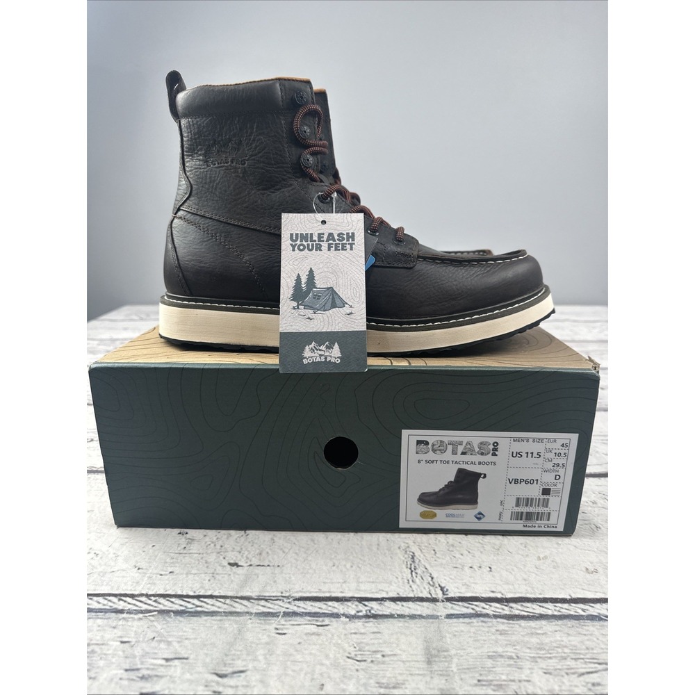 BOTAS PRO  8" Soft Toe Tactical Boots Men's Size 11.5 WIDE Dark Brown NIB